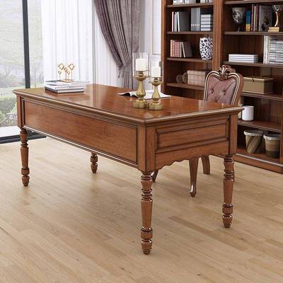 美式乡村实735木原木书桌家全用带抽屉电公脑桌书架组书合办桌房