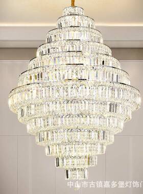 奢华客挑空厅晶水吊别灯墅复式楼水晶大吊灯圆形餐79623厅灯现代