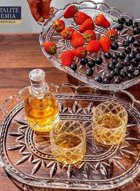 捷克OEMIA进口水晶B玻璃托盘盘果盘刻花H收纳平欧式下午茶点98754