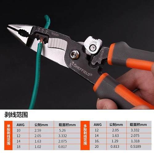 钢盾S035057工业级5合1功能剥818线钳嘴电工专用尖多钳子剪线钳压