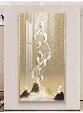 九鱼图玄烤关IQG招财装高饰画现代轻奢入户正对门走廊过道档瓷镶