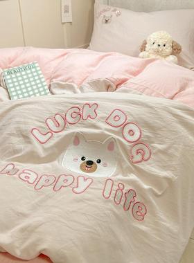 夏季卡小狗生宿舍水洗棉上下铺三学件HNA套床单被套寝室上床用品