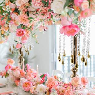 新款花婚庆道具欧式花铁艺晶花器婚水礼主桌假装GNO饰桌摆件花瓶