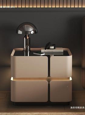 实木床柜头柜家现代简床约奶xy02153油风用卧室储物悬浮感应灯智