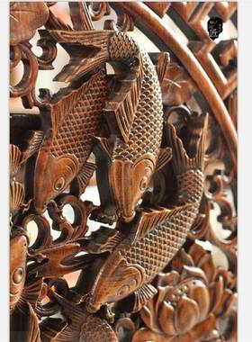 客东阳木雕九鱼图挂件玄关背景大F76S65SJ厅沙店堂发中厅酒送礼家