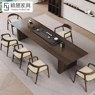 深新中式全实木茶桌椅组合胡桃色茶台无品牌/功阳夫泡茶桌办公室