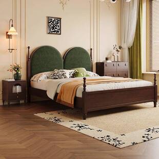 法式复古床实木床1.8米双床美式古风现PGJ简约代黑中色人主卧高箱