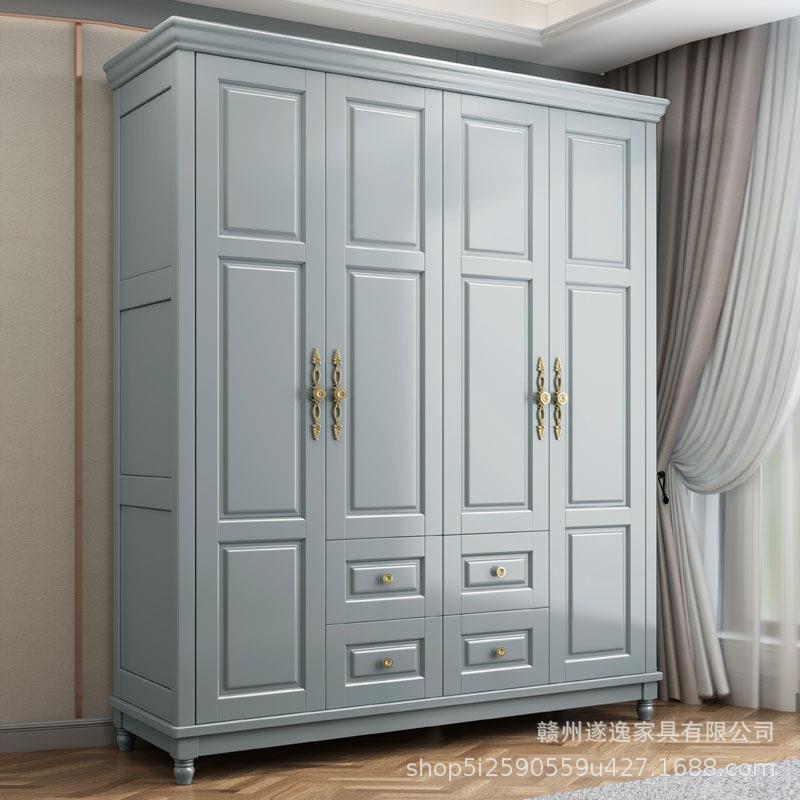 美式美式衣柜衣柜实木四门抽衣柜带约现代经组济型简家用卧室大橱
