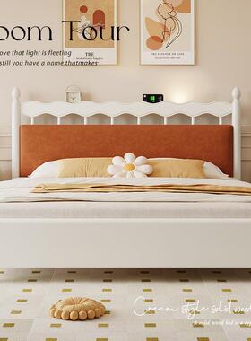 主卧MHY2人大米白色软包双2奶油风法式复古实木床x全2式简美约现