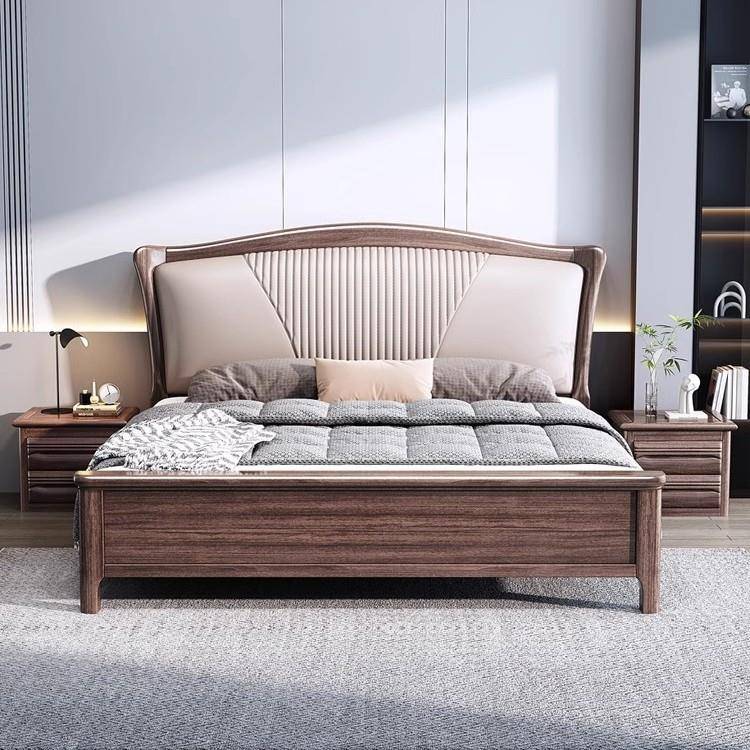 胡木实木床1桃.8米双人床轻奢554现代简约主卧软米靠.5储1物婚床