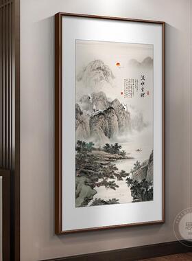 新中式山水画入户CJO国玄挂画画水竖版关客厅装饰画流生财壁画水