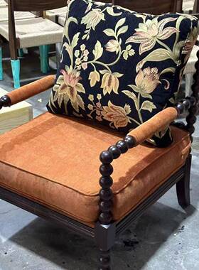 美式古单人沙发椅法式师轻高端家用休闲椅奢设计款84595布艺复单