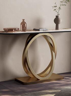 RYN意式极简轻奢岩板玄台不锈钢玄关桌子别墅关入玄户端关柜靠墙