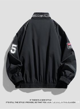 跨境高街机车夹克口/胸前领/手臂处绣花反光KJZ线条聚酯纤维三黑