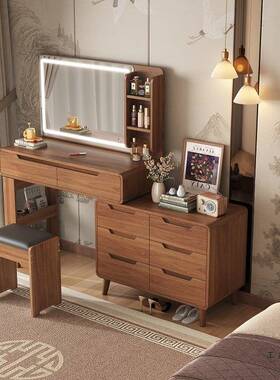 色KIQ新式梳卧妆台现中代室简约2025新款实木化妆桌镜子书桌斗柜
