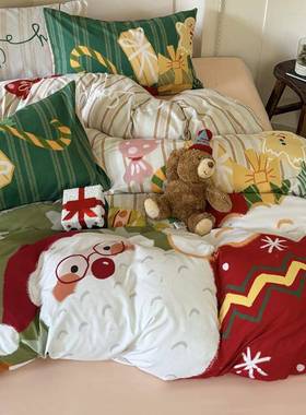 圣诞四RRJ件套通家纺水洗棉通床上用品南三套卡数码印花床件单被