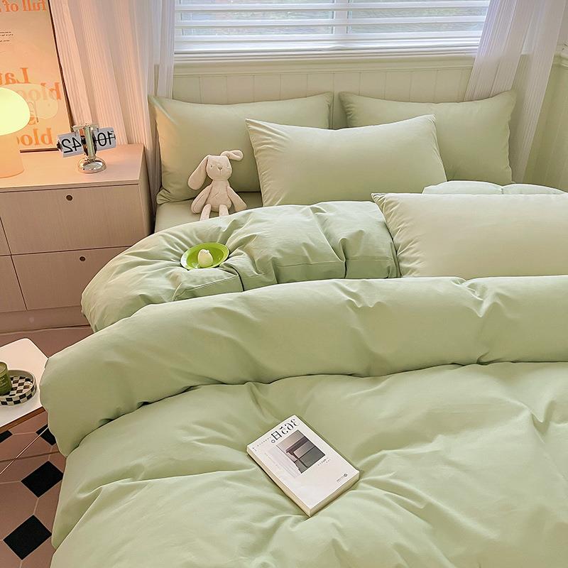 a类磨毛四件套纯棉被套22LLA类全件5罩0春季纯色全棉床单被床上三