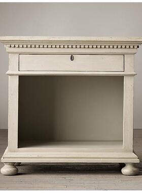 美式乡村约实床头柜复法式三抽木储物58938柜床边柜小型简古窄柜