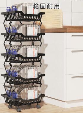 落地可移动折叠伸缩果用蔬菜收纳架层烤漆多黑色厨房品YWC置水物
