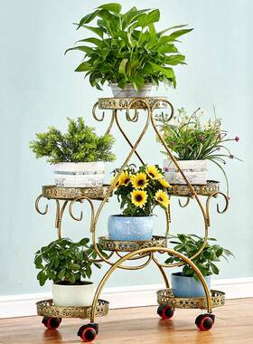 花架置物子架架铁艺多层带轮落式绿萝地花盆68754架客厅阳台心形