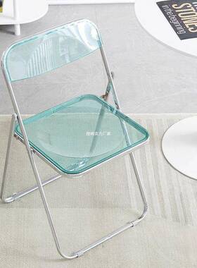 折叠椅透约明亚克力简服装店拍照晶椅子化妆凳餐餐厅椅87768水靠