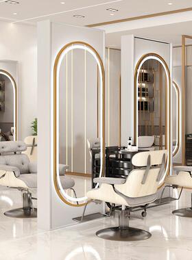 理发店镜子镜带Lqwe25464ED灯台面网红潮单款发廊发挂墙美剪发化