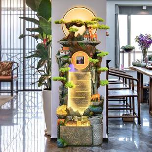 首单立减创高山水落鱼缸风水轮摆件意室内装 饰水6518幕墙地流屏风