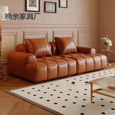 美式复猫古抓油蜡皮泡芙38990沙户发客厅用小型公寓直排美式方家