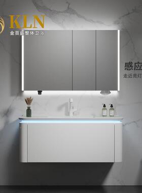 烤体漆实木浴室柜组合圆妆弧一陶瓷盆智左右侧边置物美8009能镜洗