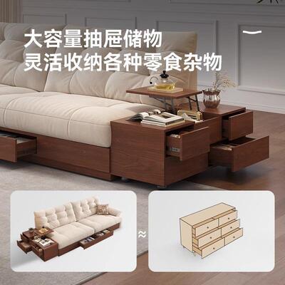 无品牌/狄普中古风实木沙床多客厅两用小户型功能可折叠物推发拉
