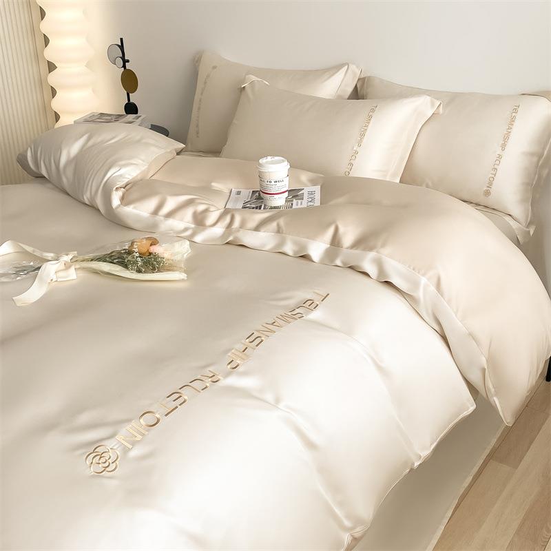 新款水洗棉学生HSV宿双拼三件水洗真丝刺套绣纯色件四套床上舍用