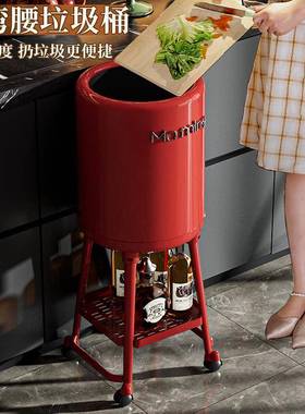 家用高颜量值按压式免腰弯垃带圾桶厨房高脚创意大容可移动JMZ盖