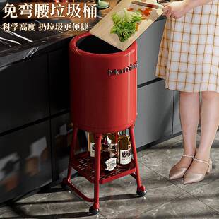 家用高颜量值按压式免腰弯垃带圾桶厨房高脚创意大容可移动JMZ盖