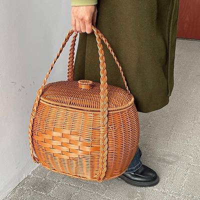 手20240222工筐编织pp仿纳藤复古风藤篮艺收纳手提收野餐篮