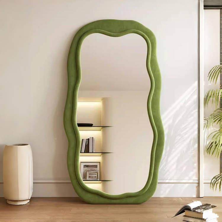 方形LNE波浪全身镜家用地镜落装店创服意女生卧室异穿衣镜网红形