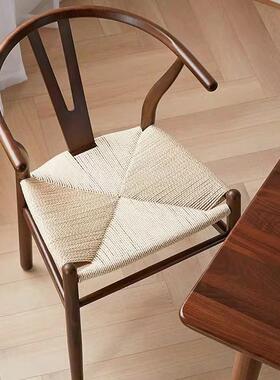 圈6981椅新书中式实木藤喝编古胡桃麻绳y椅扶手靠背餐桌房主人茶