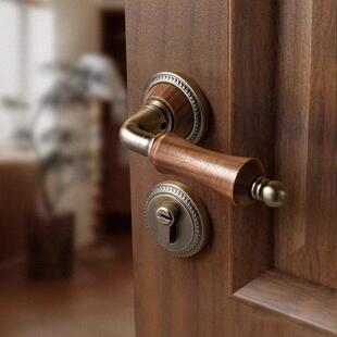 森堡中风卧室门锁法式胡桃木复古门把手室内房磁间吸823-115-古木