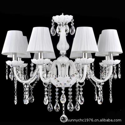 6色白玉蜡烛灯带白色水晶吊灯带罩适合头客厅灯卧室餐8124-6B厅婚