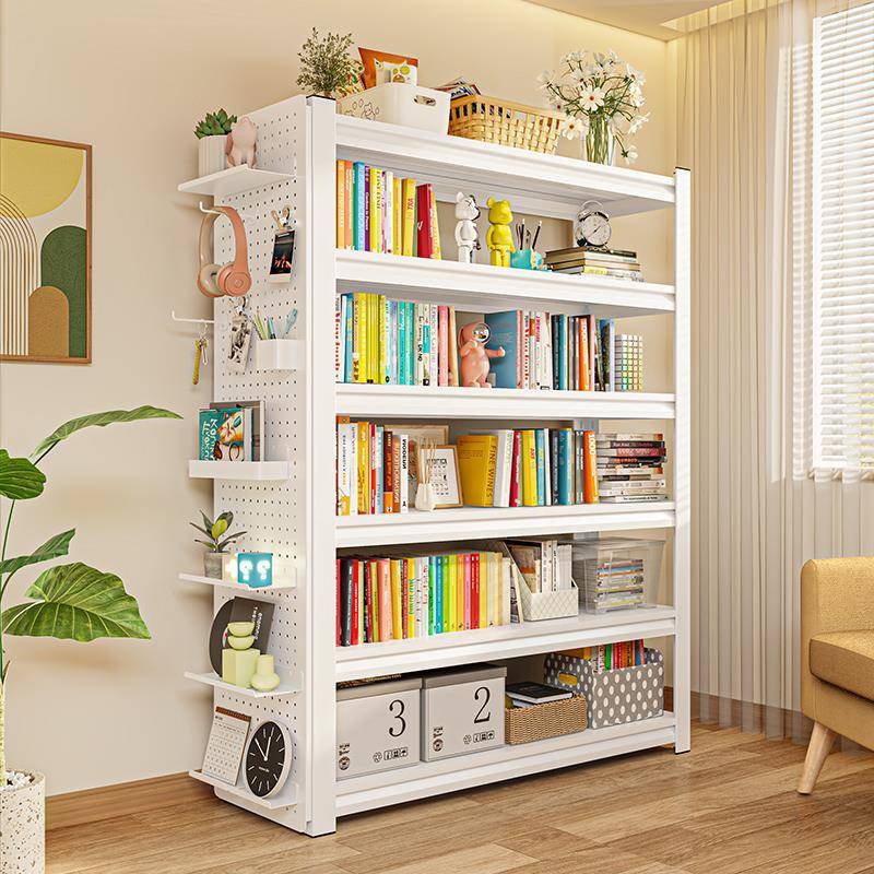 谋生用钢制书架家带洞洞童JIG板儿落置物架一体靠墙简地易书柜铁