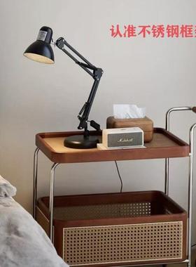 实木移动带收边几纳古小推车客厅储物藤编置SME中物轮简约茶几