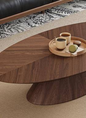 意极茶几现代简约奢中古风轻小户51648型胡桃木色式家具椭圆套装