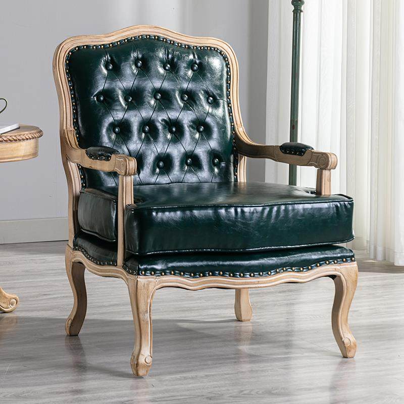 7人虎沙发复古怀单旧实木WMM美式乡村老椅子W欧式休闲椅法式皮质