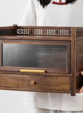 WSY小型收纳防尘博古架面实胡桃木简约摆件茶壶置柜物架桌台式木