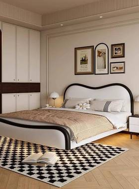 实木轻奢儿童床现代简ODX约悬主卧室皮艺床床小户型灯带浮双人床