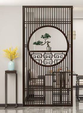 屏关镂风隔断客厅玄新中式木胡桃木花格空入户实门遮PF01挡办公室