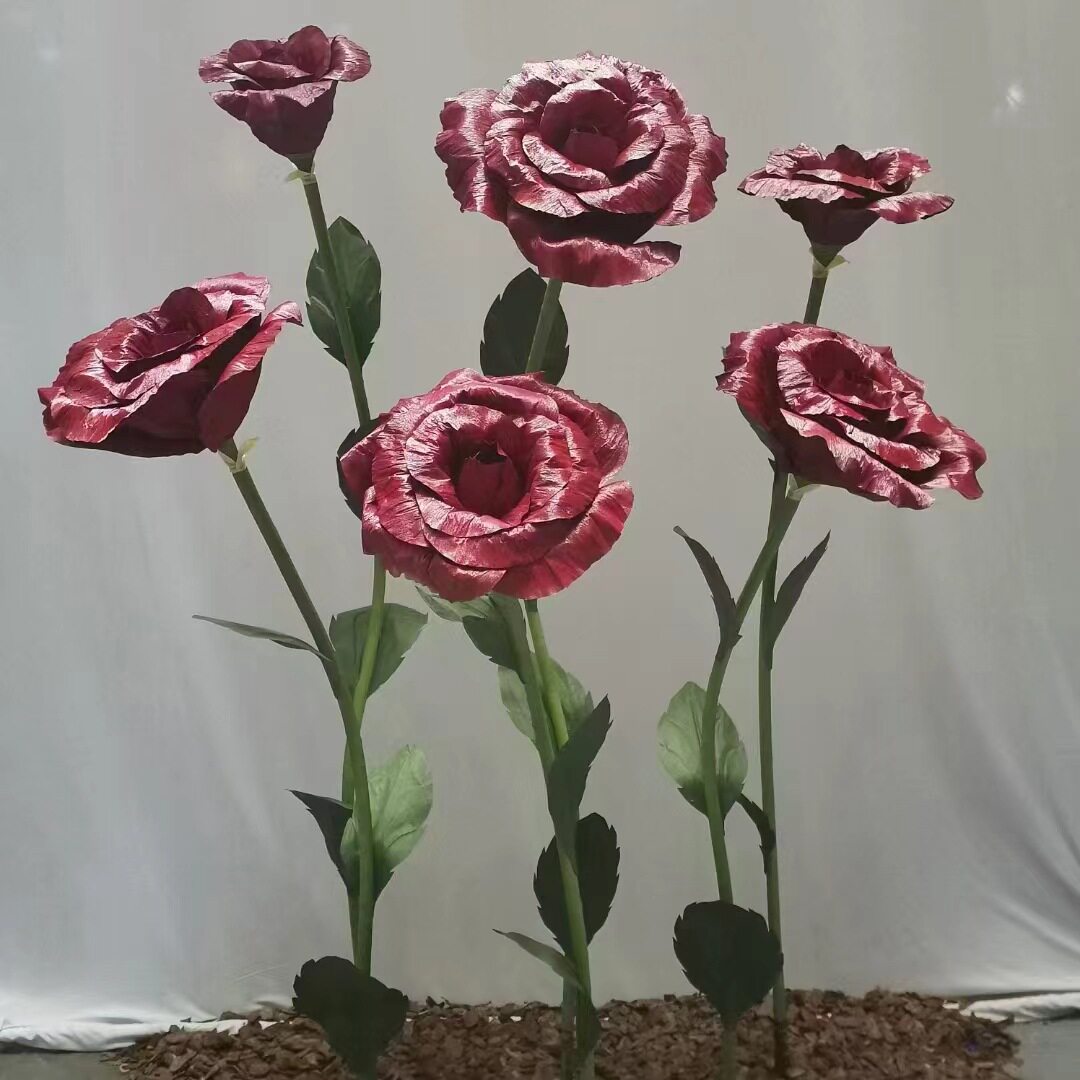 万圣节场景道具仿真花湿感褶大皱纸花派对装饰仿真花束纸花玫瑰
