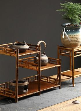 紫竹竹CNN梅鹿竹茶棚茶架古架兰花茶架展示架复古具收博纳展示架