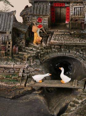 新款循意微缩房水子复古微景观流摆创件环水鱼缸阳台布置盆景bYDy