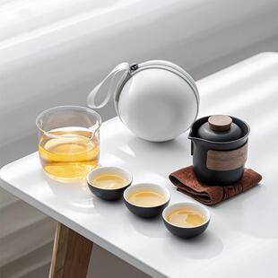 念70576云旅居行式茶具套装快客杯O一壶三杯陶瓷泡茶杯便携LOG包