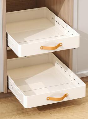 式可伸缩厨房抽拉置物架水篮YVW槽下柜内料收纳盒橱柜拉抽屉式用